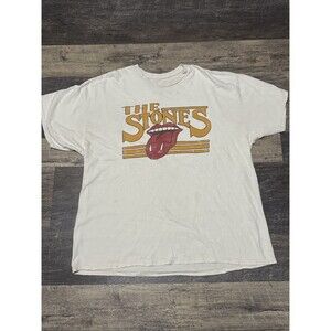 The Rolling Stones T-Shirt Men’s Large White And Red Distressed Tongue Retro